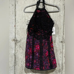 Free People Floral Embroidered Miss You Mini Halter Dress Size 4 NWT